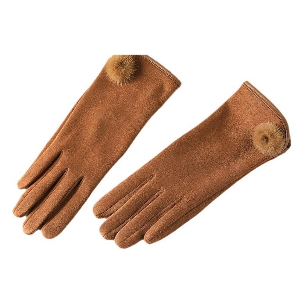 Windproof Suede Gloves Full Finger Cycling Mittens Vintage Winter Women's Gloves  Outdoor