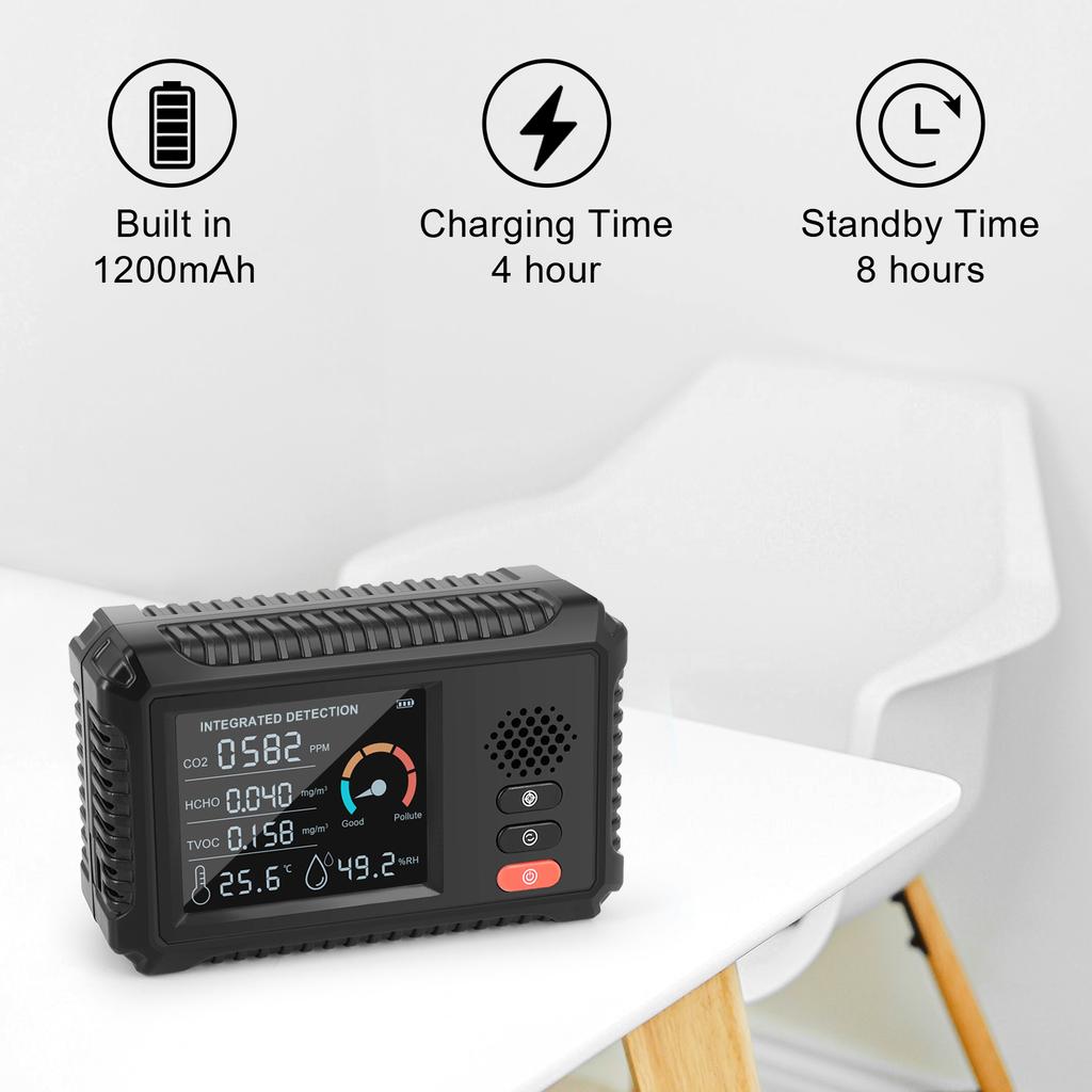 Air Quality Monitor TVOC HCHO CO2 Air Analyzer Intelligent Digital Lcd Portable Home Formaldehyde Detector Tester