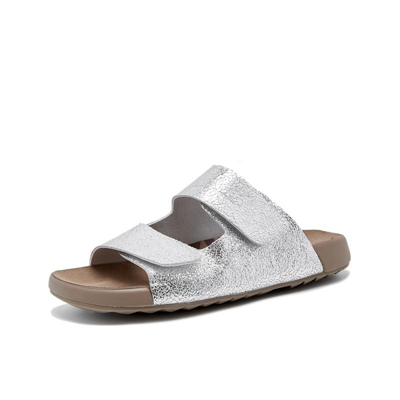 Leather toast shoes women's new platform slippers can be worn outside beach slippers one-word women's half slippers