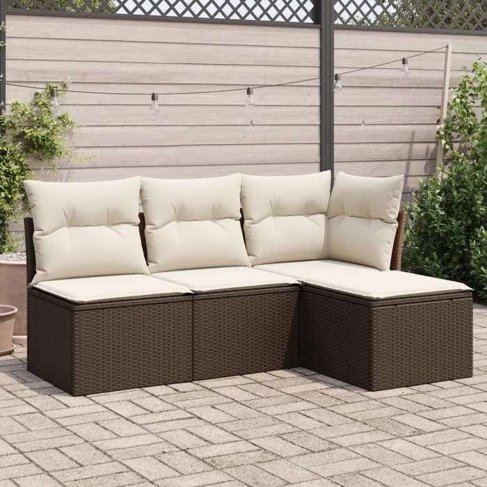 VidaXL Salon de Jardin avec Coussins 4 pcs, Canapés avec Pieds Réglables, Ensemble de Meubles d'Extérieur Patio Terrasse, 3249342