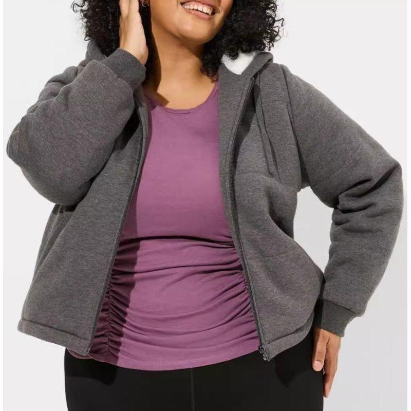 

100.00kg plus Size Chubby Girl Plus Size Fleece Fur Lining Gray Jacket Outwear Winter Clothes Image color 2 pieces