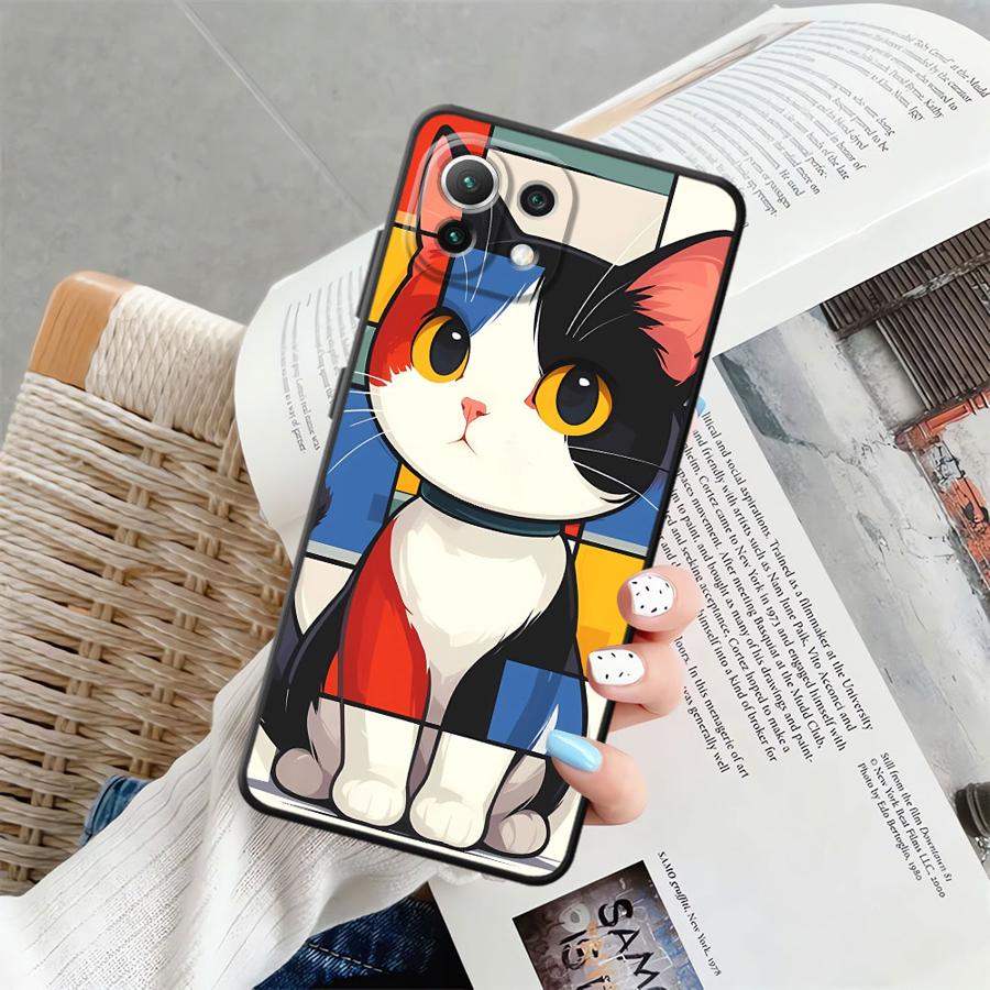 Cartoon Cat Case for Xiaomi Mi 12X 11 12 13 Lite 13 14 15 Pro 10T 11T 12T Pro Black Soft Phone Cover