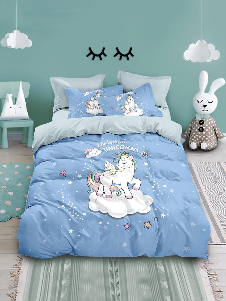 3pcs Cartoon Unicorn Pattern Print Duvet Cover Set, Soft, Comfortable and Breathable, for Bedroom, Hotel, Best Gift for Girls