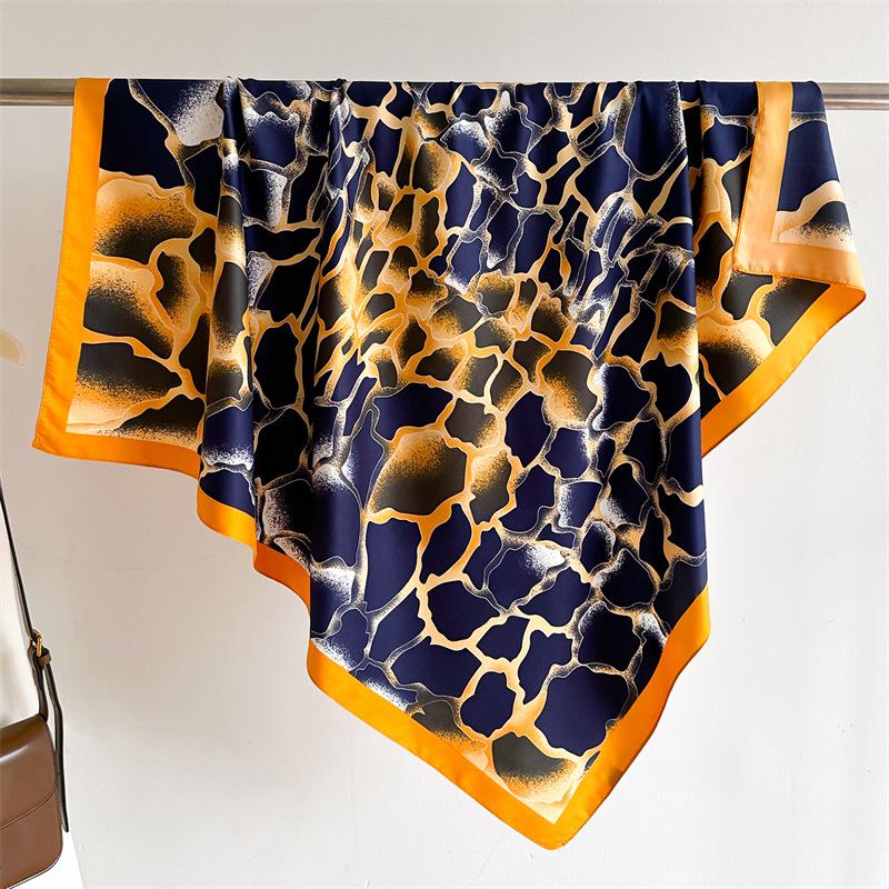 Striped Twill Silk Scarf: Large Square Shawl & Sunscreen Travel Headscarf - 90cm, Perfect for Spring & Autumn