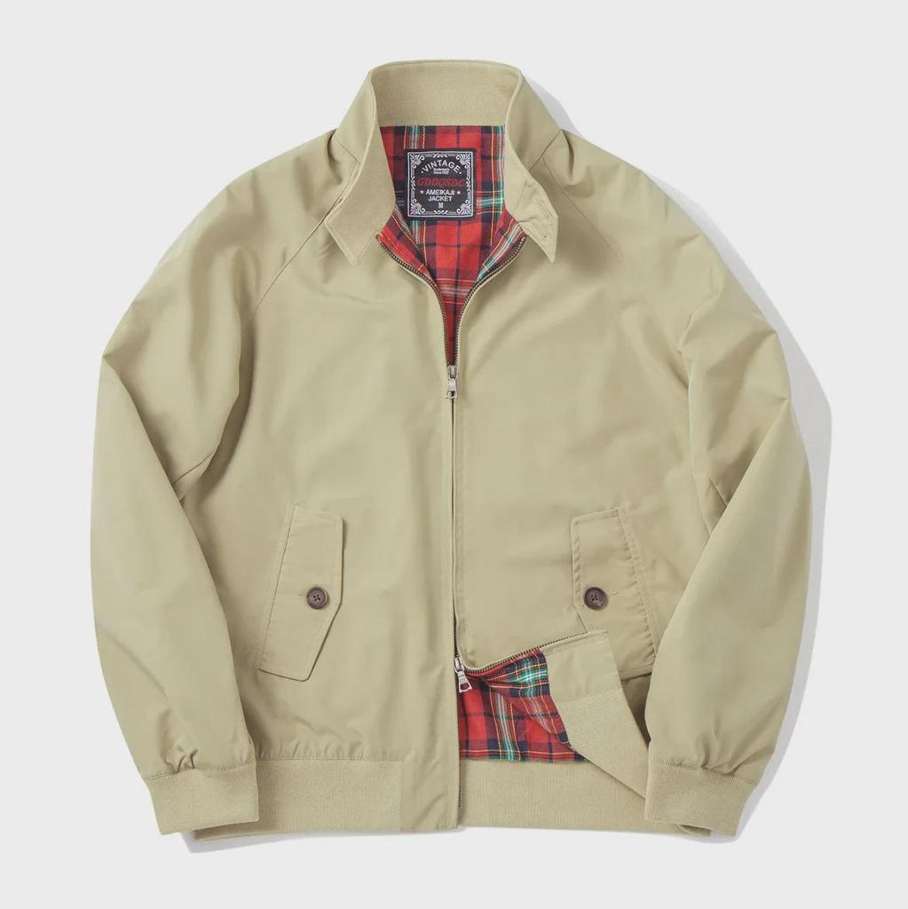 Pánská khaki bunda Harrington GDDQSDC - podzimní retro tenká větruodolná motocyklová bunda, American Workwear G9