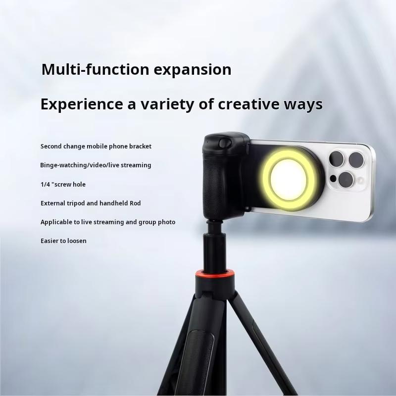 Magnetic Smartphone Handle Grip with Detachable 30M Bluetooth Remote with Fill Light Anti-shake Selfie Handle Photo Bracket