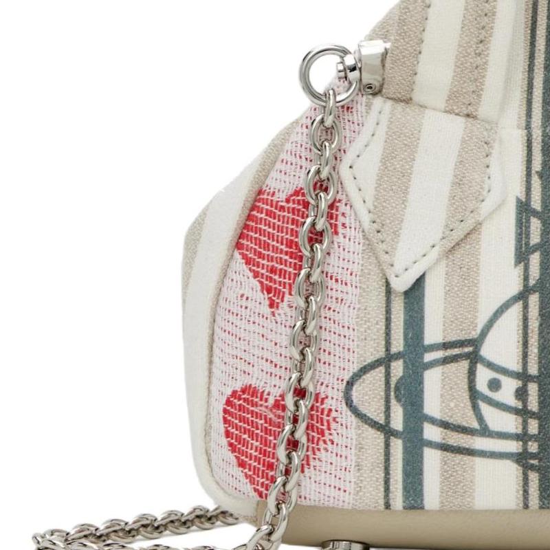 VIVIENNE WESTWOOD Silver Metal Accessories Fabric Shoulder Tote Bag Women Bags White 4703000BWW0148C301