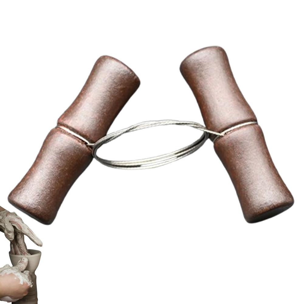 Wire Clay Cutter Wooden Handle Stainless Steel Clay Cutter Wood Clay Cutting Tools Pottery Wheel Tools Ceramic & Pottery