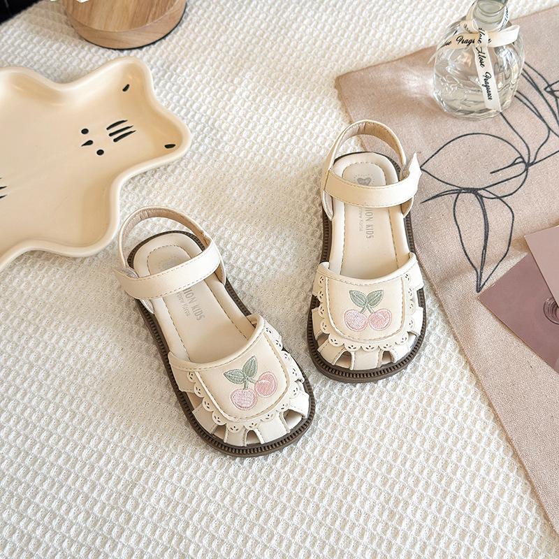 

Girls Summer Headscarf Sandals: Non-Slip Soft Sole Princess Beach Shoes with Embroidered Cherry Design Full Set Sizes 21-25 (5 pairs) брудно-білий