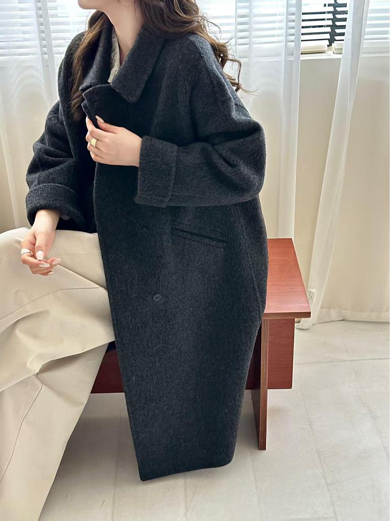 New Korean Style Double-Breasted Candy Color Wool Coat with Peter Pan Collar for Girls - Autumn/Winter Collection.