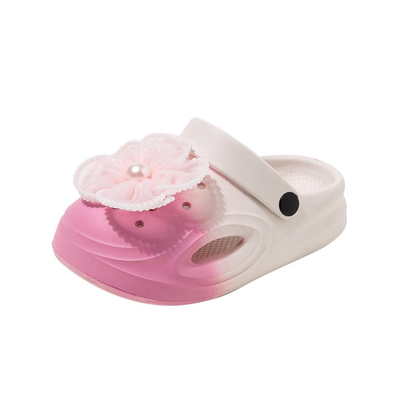 Girls Casual Princess Shoes Big Lace Flowers Beading Children Beach Shoes Comfortable Soft Sole 2025 Summer New Kids Slippers