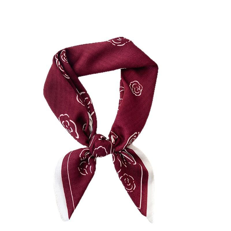 Korean version of simple rose light and ripe style temperament small square scarf silk scarf autumn and winter atmosphere retro herringbone