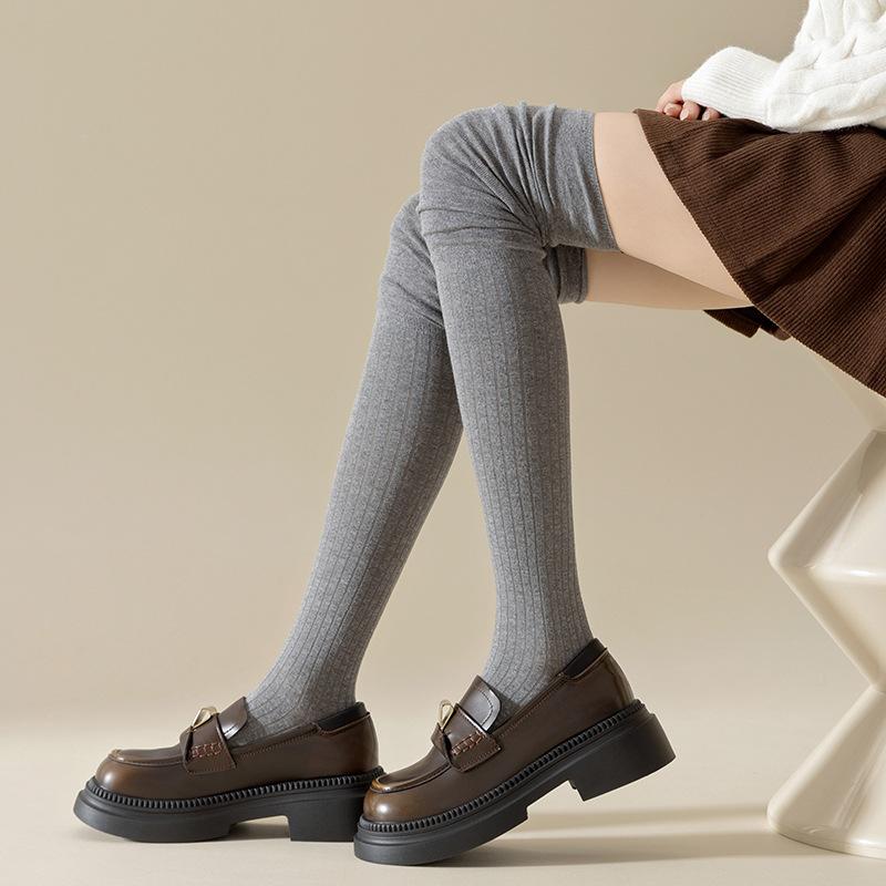 Women Knitting Thigh High Stockings Solid Color Over Knee Socks Soft Warm Leg Warmer Female Long Socks