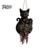 Festive Yard Hanging Decor Halloween Planter for Indoor Outdoor Use, Gothic Bat Cat Witch Raven Black Ornament Plant Pot Holder, Spooky Wall