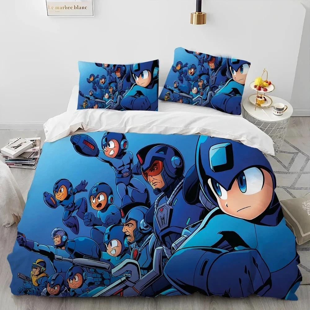 Mega Man X Dive Bedding Set,Rock Man Duvet Cover 3D Print Quilt Cover Pillowcase Single Double Size Boys Girls Birthday Gift