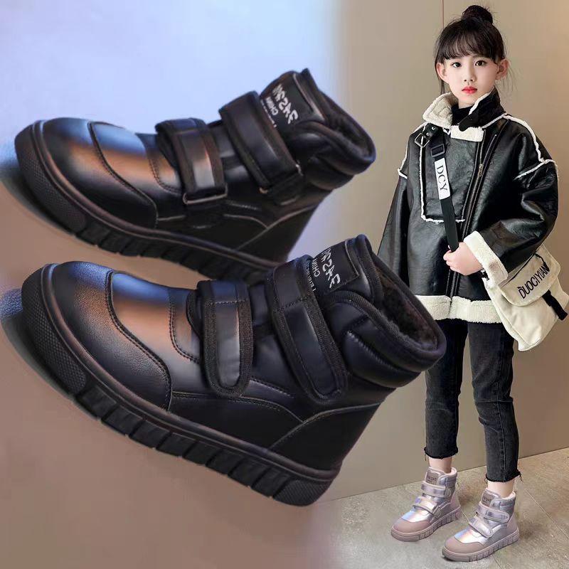 Dívčí bavlněné boty zima 2025 nové sametové studentské kotníkové boty dětské teplé zateplené velké bavlněné boty dívčí sněhule