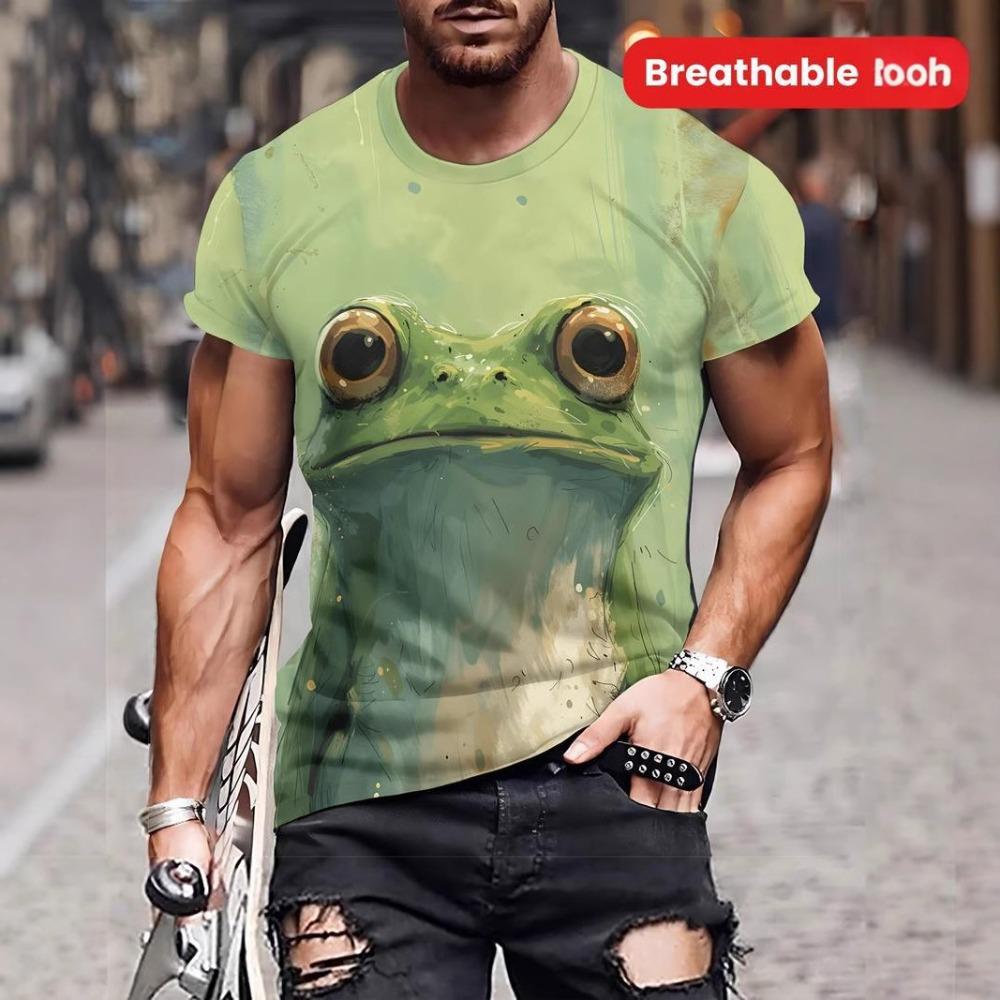 Herr T-shirt med 3D-tryck, kortärmad, rundhalsad, tröja, avslappnad topp