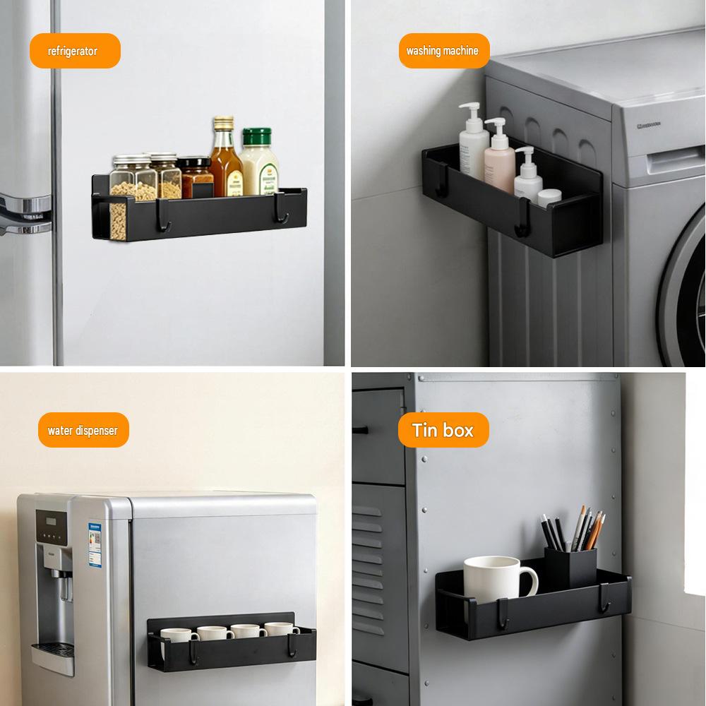 Magnetic Refrigerator Side Organizer No Drill Wall Mount Storage Rack for Kitchen Bathroom Movable Multifunctional Shelf
