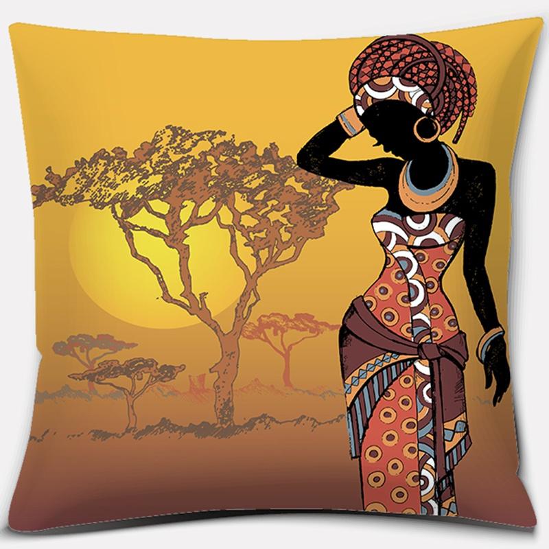 Home Decor Pillowcase Ethnic African Women Polyester  Car Sofa Cushion Cover   45x45cm