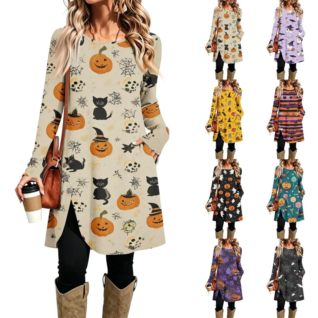 Women's Fashion Casual Printed Long Sleeve Round Neck Dress