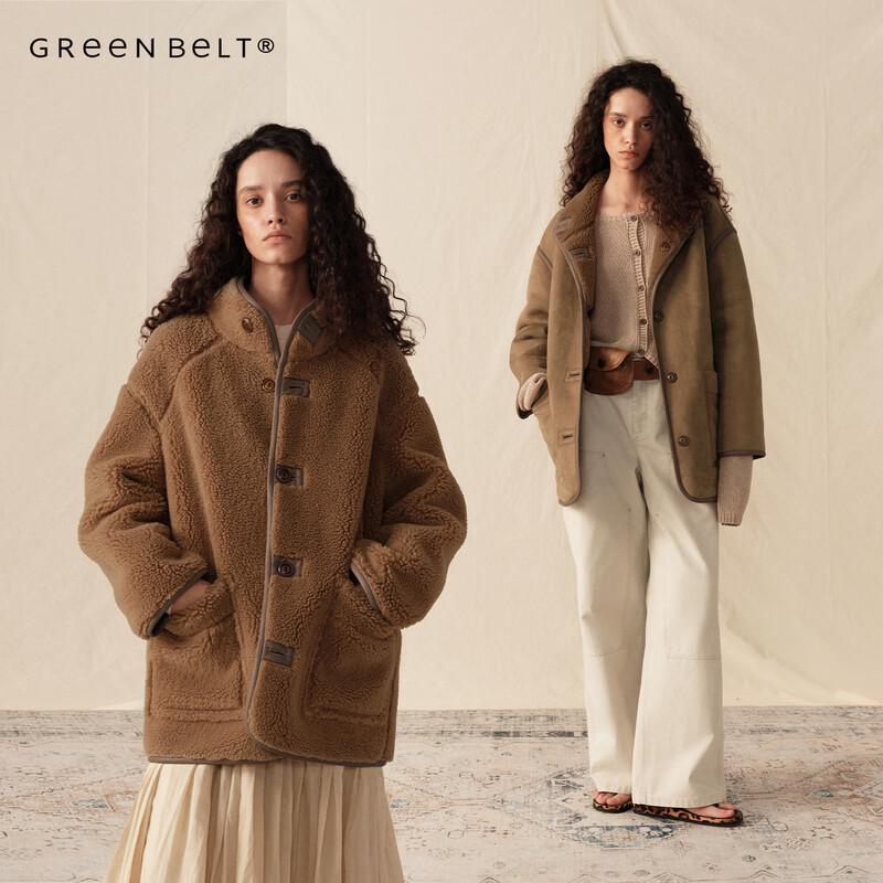 GREEN BELT Faux Lamb Fleece Spliced Short Coat