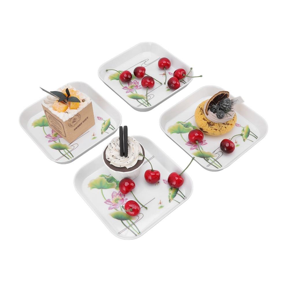 4Pcs Exquisite Printing Pattern Serving Tray Food Grade Melamine Food Dish Nut Placement Lotus