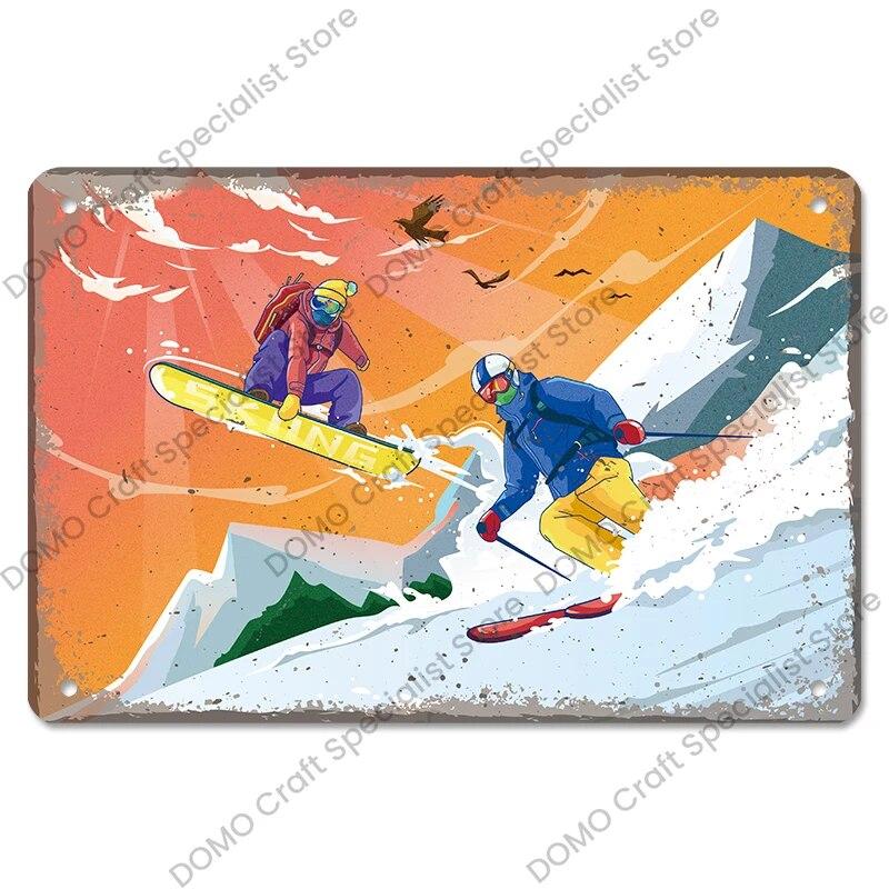

Лыжные плакаты, винтажная металлическая жестяная вывеска, зимние игры, ретро-тарелка, металлические вывески для лыжного клуба, бара, паба, домашний настенный декор 20X30 см 20x30cm