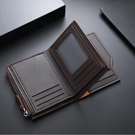 Men Short Card Wallet Slim Tri-fold Wallet Large Capacity Card Holder Cash Wallet with ID Window Zipper Coin Pocket Gift for Father Husband