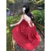 Yunnan Dali Wears a French Red Suspender Dress for Women's Sexy Backless, Suitable for Seaside Vacation Photo Skirts