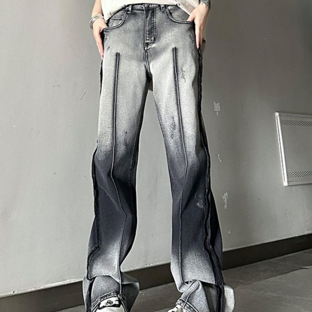 Men Zipper Gradient Washed Jeans Casual Pants for Men Y2k Men’s Trousers