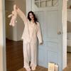 The new pajamas can be worn outside, the Korean version of the women's suit ins style simple pure cotton double-layer yarn breathable lace collar