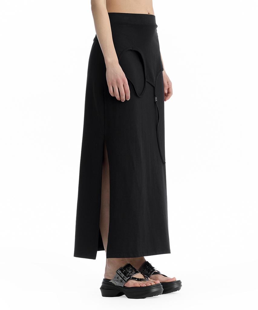 Teulimingbeodeu Double Layered Strap Maxi Skirt [ Black ]