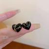 Black Enamel Heart Stud Earrings Asymmetrical LOVE Punk Fashion Baroque Heart In Heart Unusual Earrings for Women