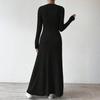 26-3-14-Women's Long Sleeve Dress Fall Casual T Shirt Loose Fit Pleated Front Dresses With Pockets2101