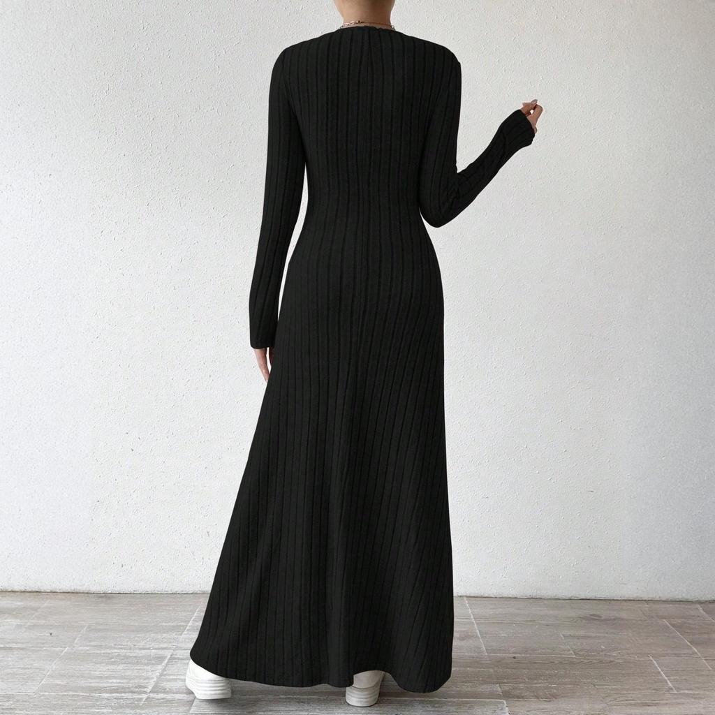 26-3-14-Women's Long Sleeve Dress Fall Casual T Shirt Loose Fit Pleated Front Dresses With Pockets2101