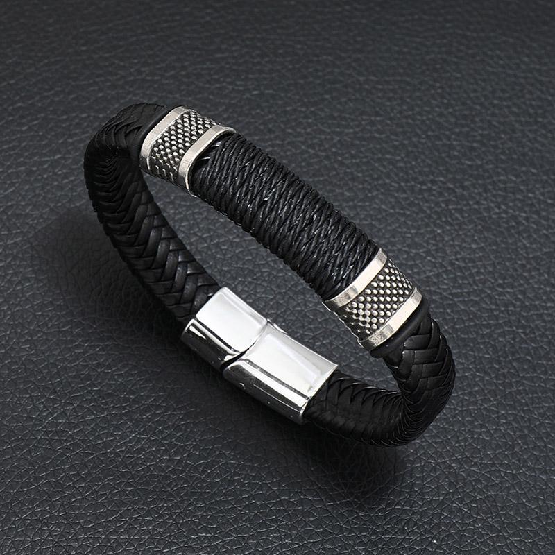 Trendy Leather Bracelet Homme Punk Men Bangle Gift For Husband Hiphop Rock Charm Braclet Pulsera Hombre Mirco Magentic Brazalete