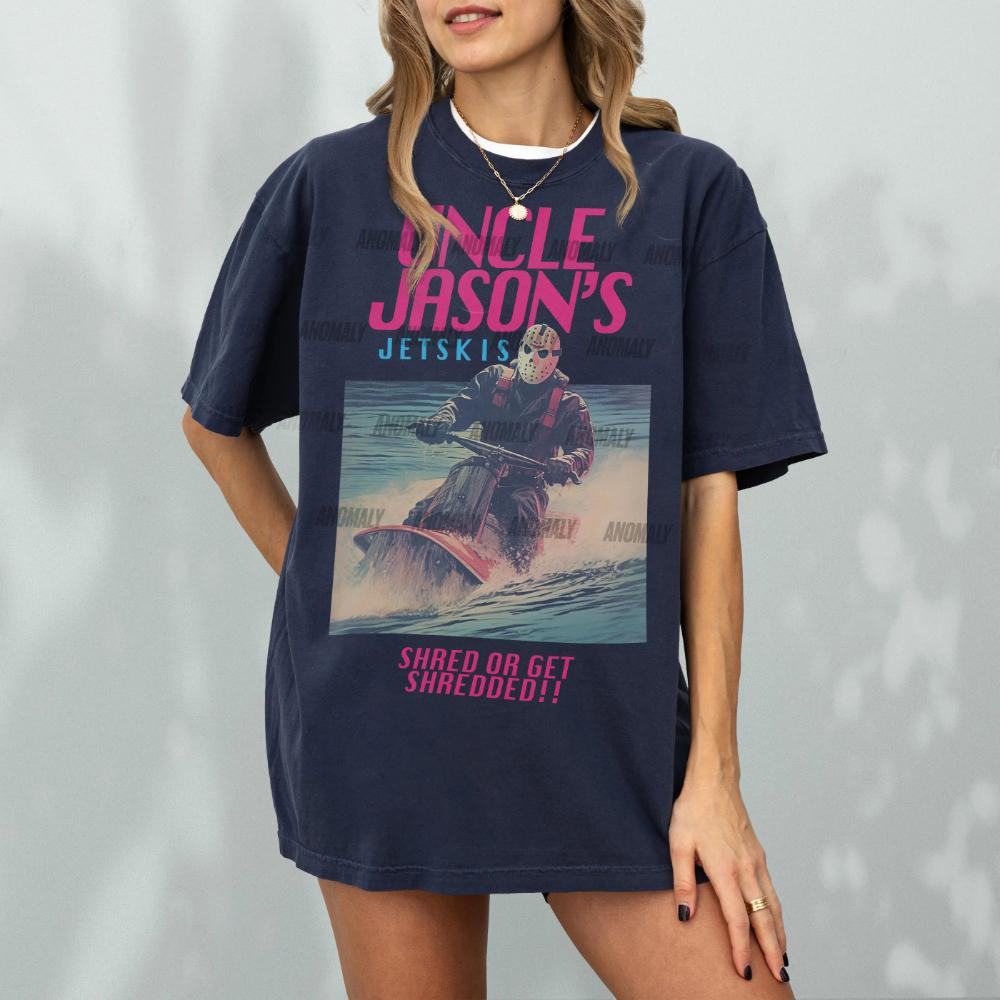 Lustiges Jason T-Shirt Onkel Jasons Jetskis Vintage 80er Horrorfilm Werbung T-Shirt Grafikbekleidung Kurzarmshirt Unisex