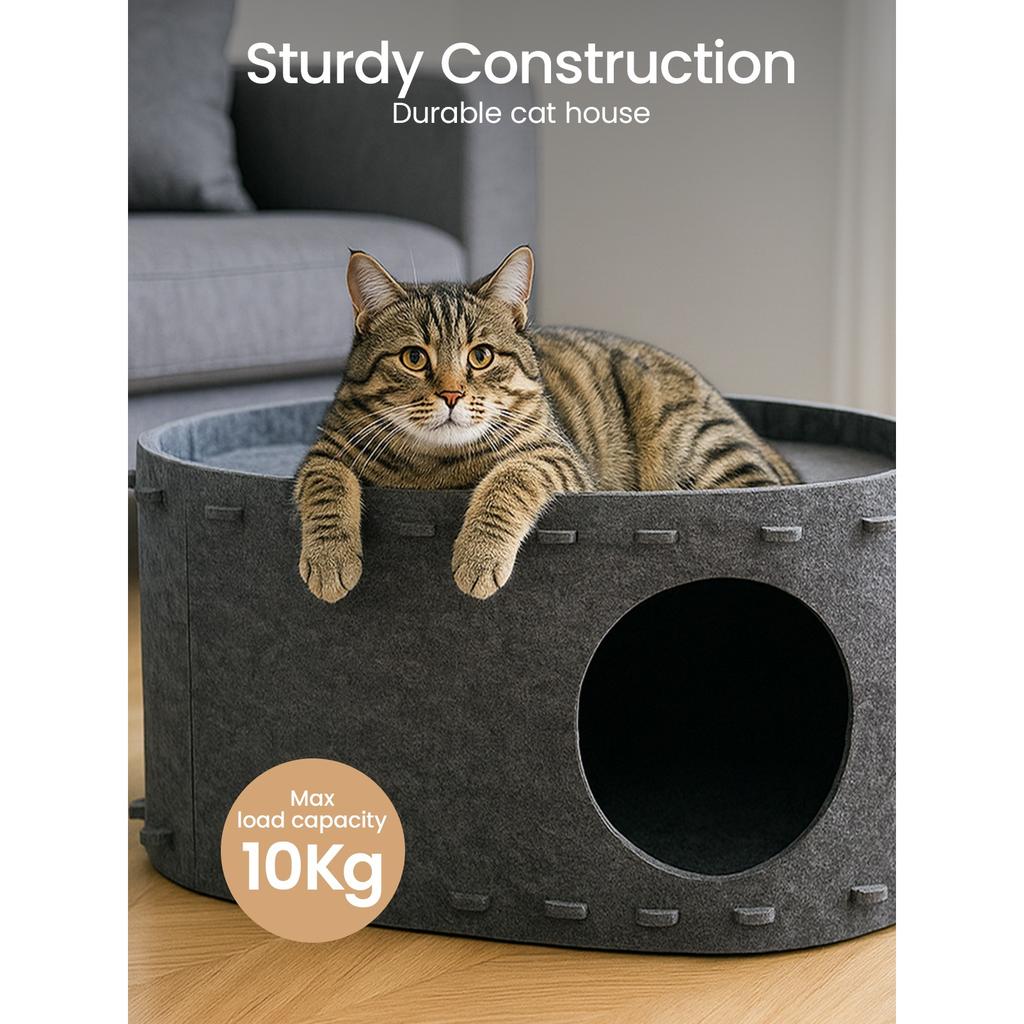 Cat Cave Bed 2-in-1 Foldable Cat Hideaway House Dual Layer Felt Lounge Pet Play Space for Indoor Cats