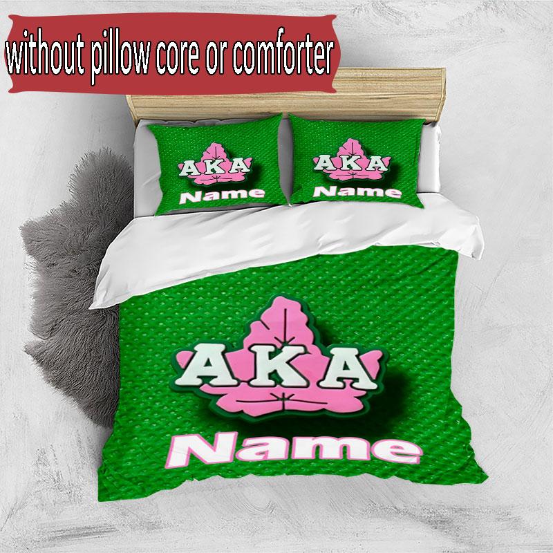 3pcs Duvet Cover Set (1*Duvet Cover + 2*Pillowcase, Without Core), Custom Name Alpha Kappa Alpha Pattern Bedding Set, Home Bedroom Decor Gift