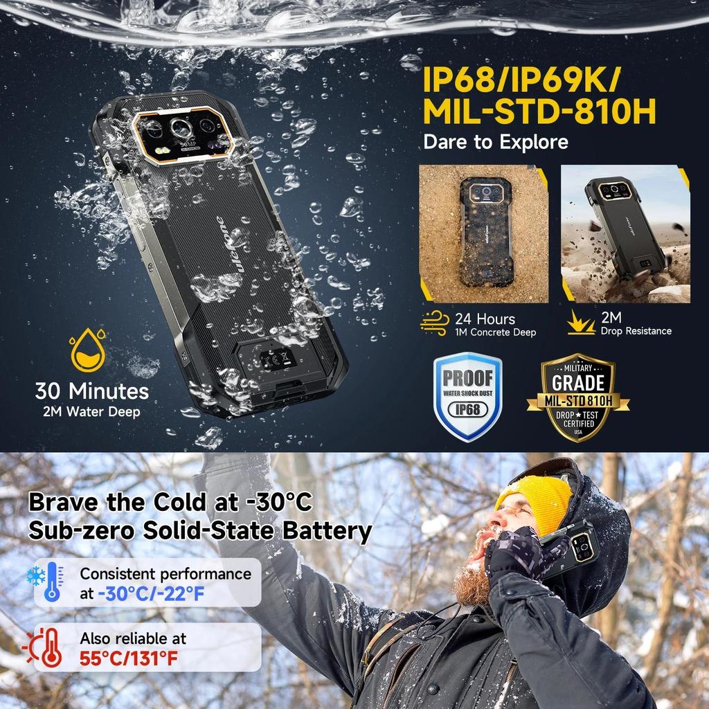 Ulefone Armor 27 4G Rugged Phone 10600mAh Up to 24GB+256GB Android 15 Smartphone 6.78"FHD 120Hz Night Vision Global