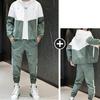 2 Pcs/Set Spring Coat Pants Set Drawstring Hooded Elastic Waist Contrast Color Zipper Warm Young Style Pockets Coat Trousers Suit Jogging Clothes