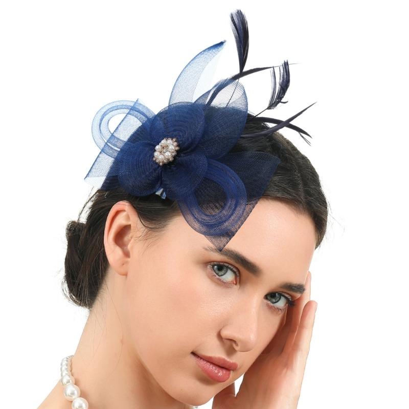 French Feathered Flower Fascinator Hair Clip For Women Elegant TeaParty Wedding Derby Cocktails Event Photography Props