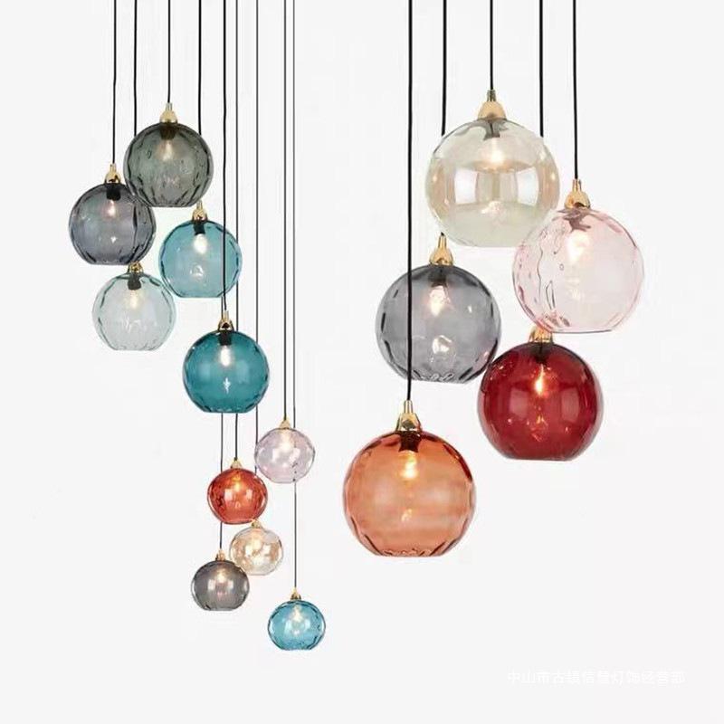 Nordic Colorful Water Ripple Glass Sphere Pendant Lamp for Bedroom or Bar.