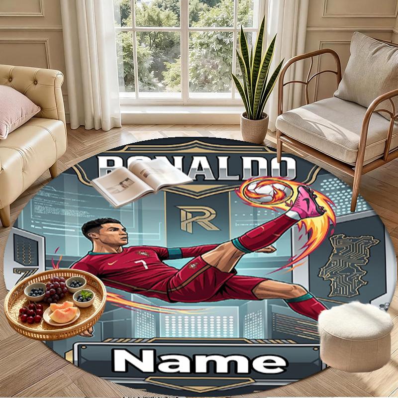 Tapis rond personnalisé avec impression Cristiano Ronaldo, Tapis décoratif polyvalent pour la maison, pour salle de jeux, appartement, balcon, entrée, couloir Cadeau