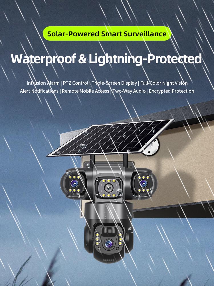 4G Three-Lens Solar Surveillance Camera with Triple-Screen View