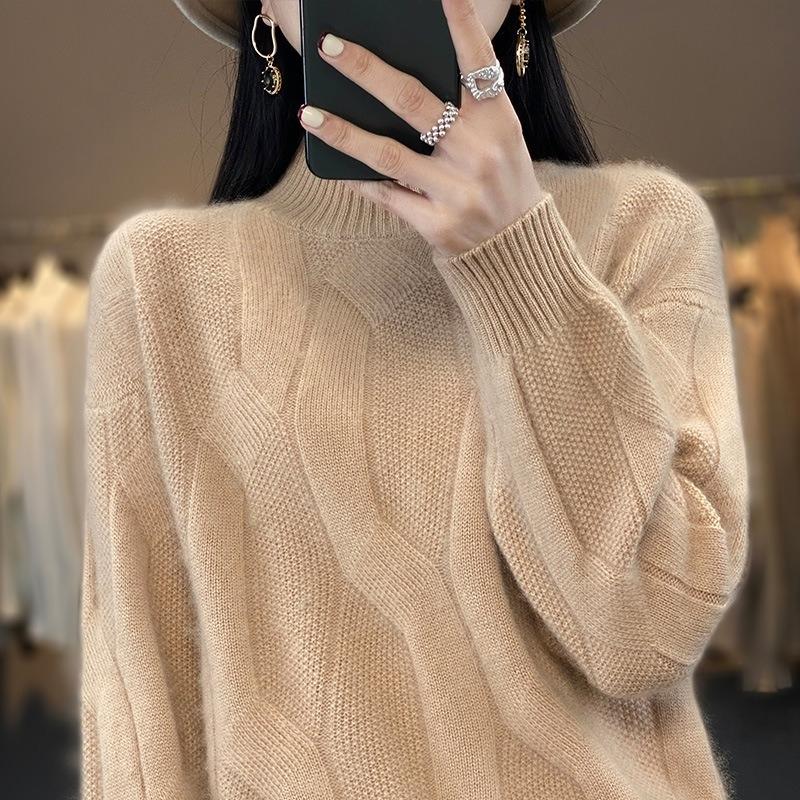 

Turtleneck Sweaters for Women Thickened for Autumn and Winter Loose Large-sized Knitted Sweaters In Solid Colors Trendy Long-sleeved Pullovers XL хаки