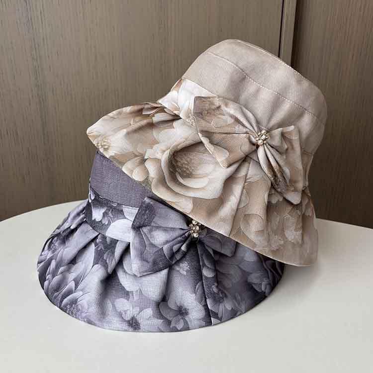 Wide-brimmed sun hat women's summer fashion printing foldable thin organza basin hat, sun hat for shopping