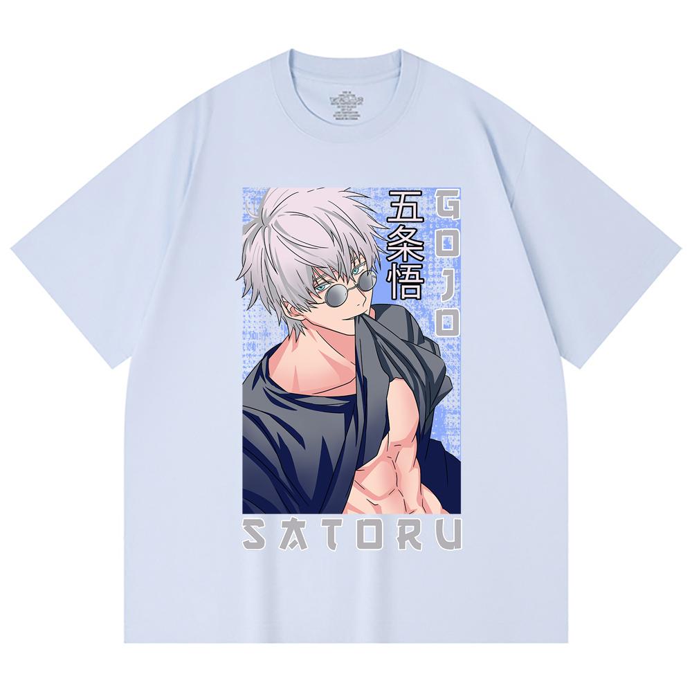 230 Gsm 100% Cotton Jujutsu Kaisen V23 Gojo Print Unisex Heavy Cotton T Shirt