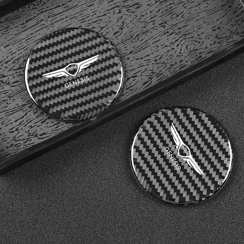 2Pcs Auto Carbon Faser Muster Coaster Nicht Slip Wasser Tasse Matte Anti-Schmutz für Hyundai Genesis g90 g70 g80 gv70 gv80