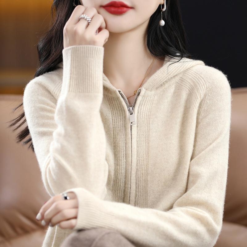 Herbst Damen Cardigan Pullover Jacke Koreanisch Locker Reißverschluss Mit Kapuze Lässig Kaschmir Gestrickte Cardigans Damen Pullover Mantel